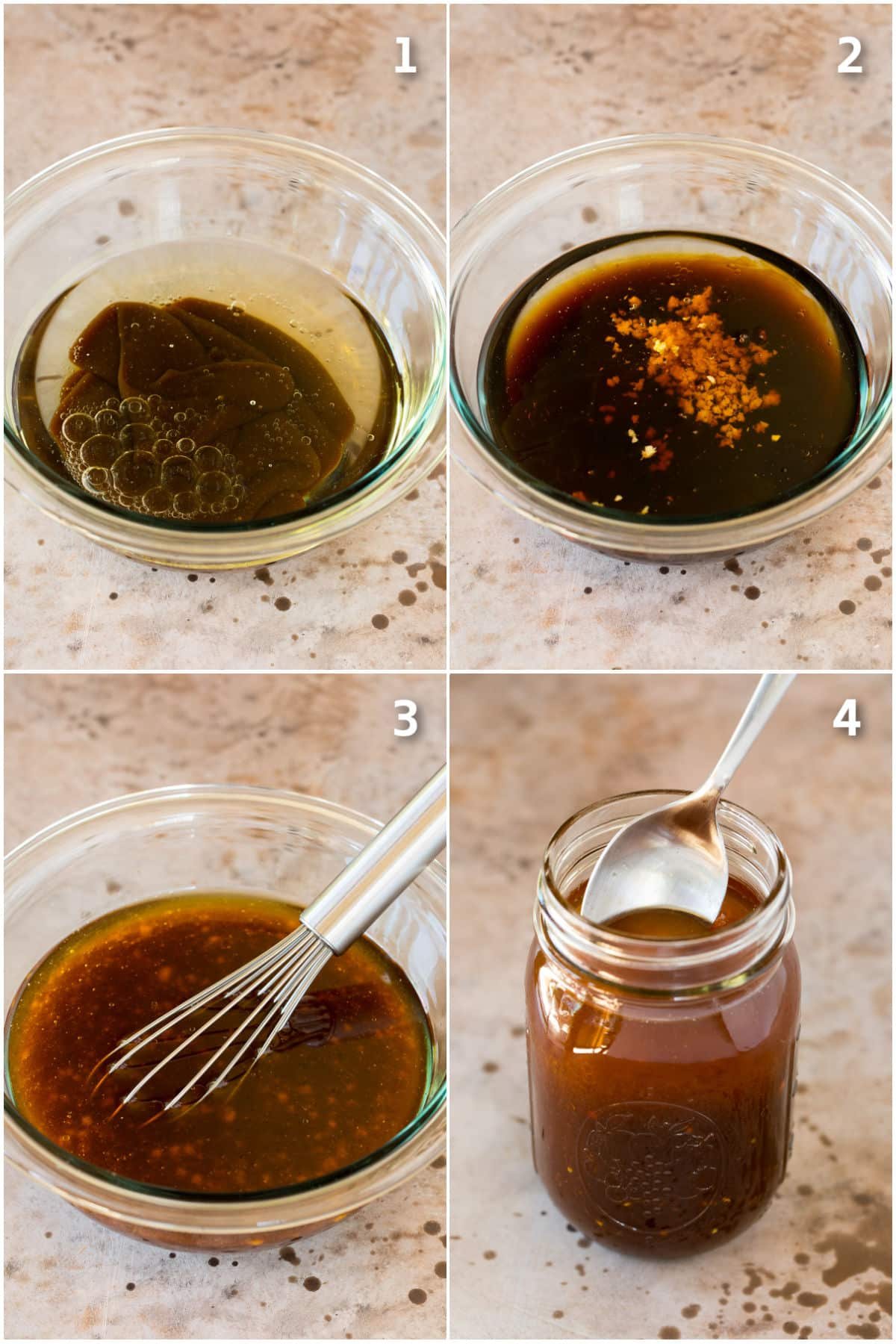Step by step shots showing how to make salad dressing.