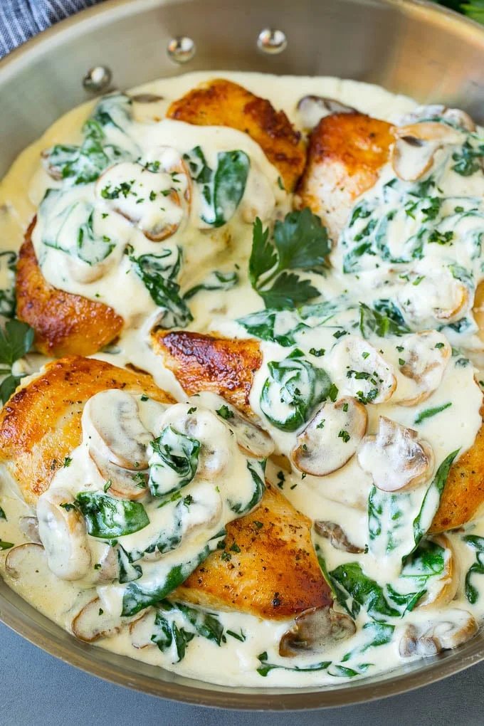 Chicken florentine in a silky spinach sauce.