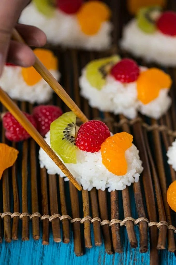 Fruit Sushi (Frushi) is a fun and tasty snack or dessert, no special kitchen tools needed to make it!