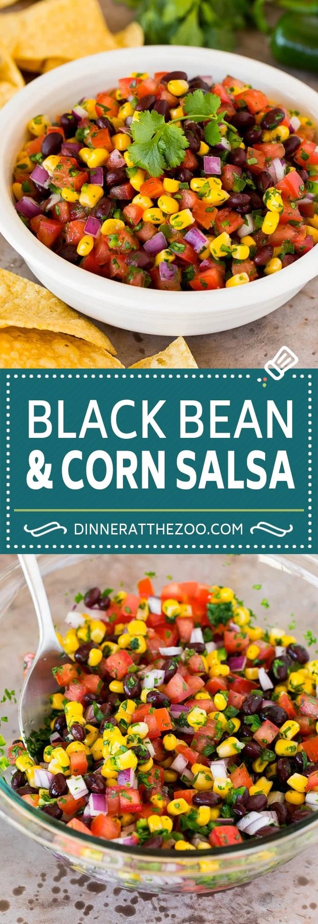 This black bean and corn salsa is a blend of fresh tomatoes, cilantro, jalapeno, corn kernels and beans, all mixed together to make a zesty and flavorful dip.