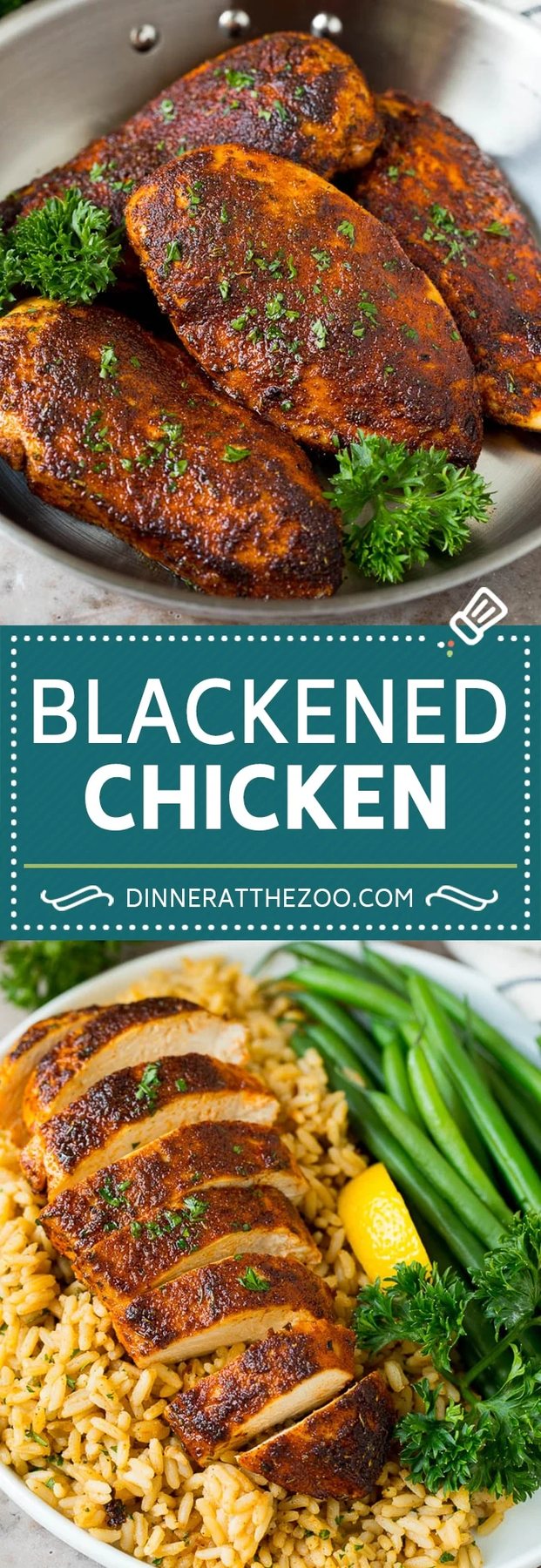 This blackened chicken is chicken breasts coated in butter and a homemade seasoning blend, then seared to create a dark crust.