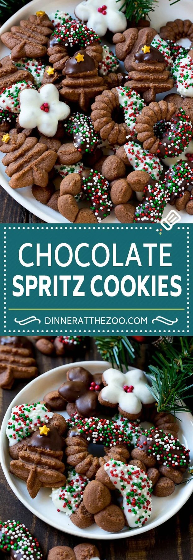 Chocolate Spritz Cookies | Christmas Cookies | Spritz Cookies #christmas #cookies #chocolate #sprinkles #baking #dessert #dinneratthezoo