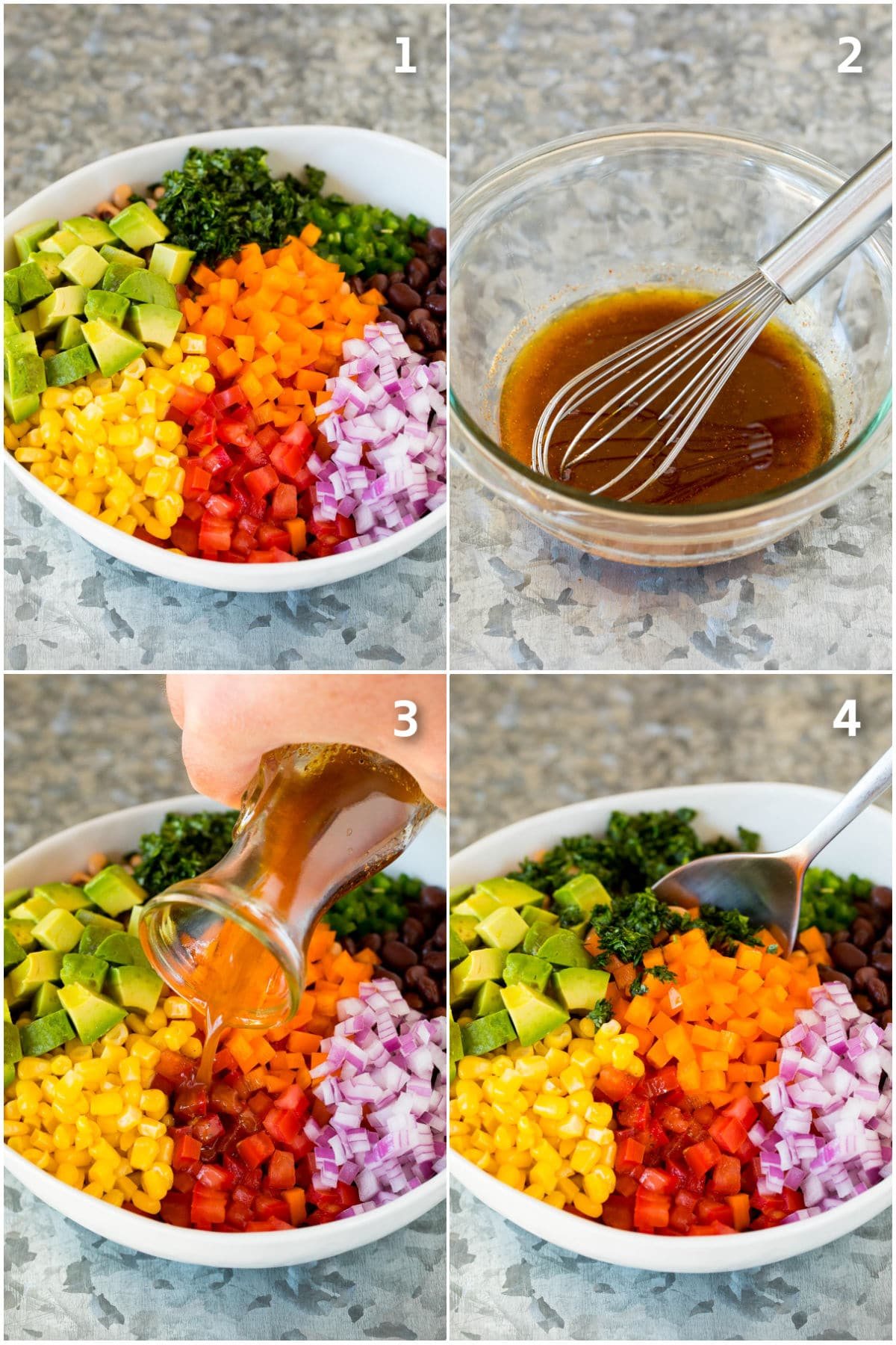 Process shots showing how to make cowboy caviar.