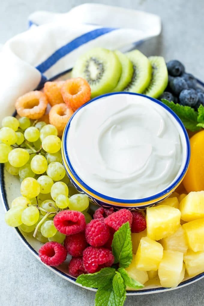 This recipe for cream cheese fruit dip is a light and creamy 3 ingredient dip that's perfect with your favorite fruit. A wholesome snack that's perfect for parties or for eating while watching TV!