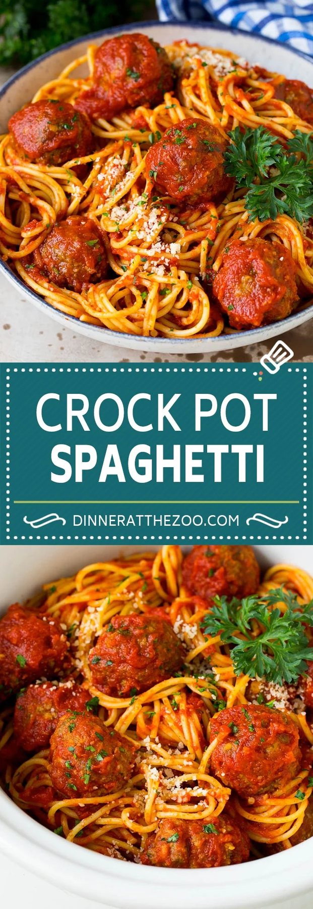 This crock pot spaghetti is homemade beef meatballs that are simmered in tomato sauce, then tossed with spaghetti to make an easy meal.