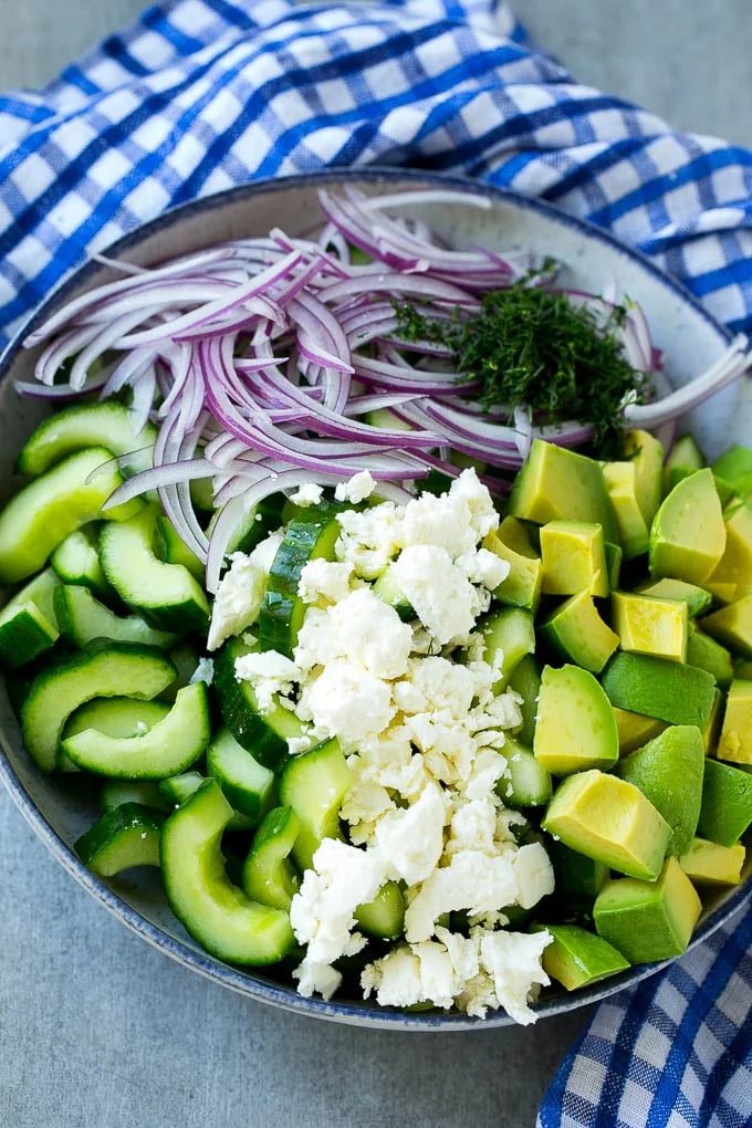 Salad ingredients in a bowl.
