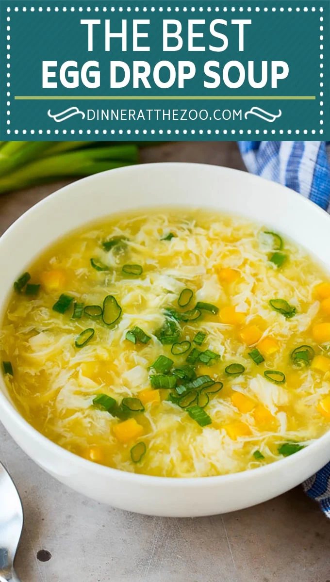 This easy egg drop soup is a simple dish made with beaten eggs, green onions, ginger and corn, all in a complex and savory broth.