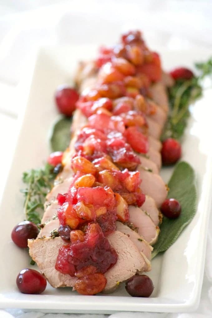 Dijon Herb Roasted Pork with Cranberry Pear Chutney