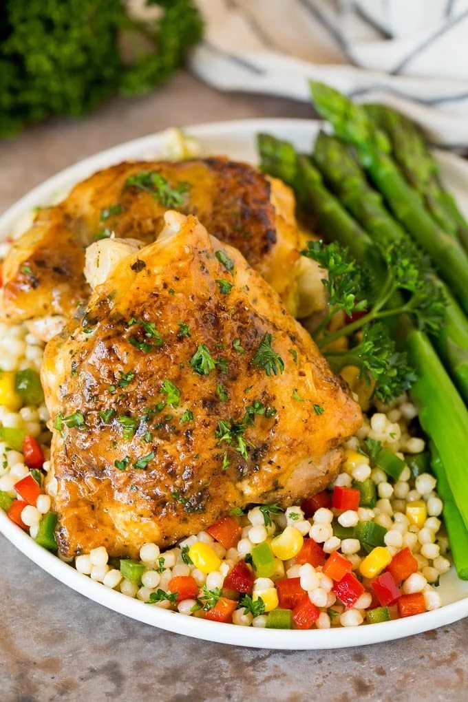 Instant Pot chicken thighs over couscous.