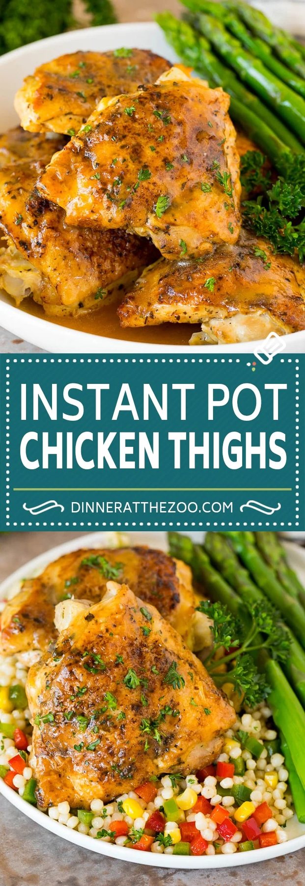 These Instant Pot chicken thighs are coated with herbs and spices, then seared and pressure cooked to tender perfection.