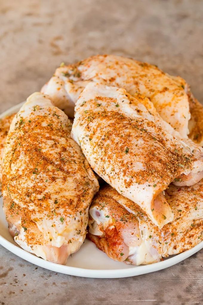 Chicken coated in a spice mixture.