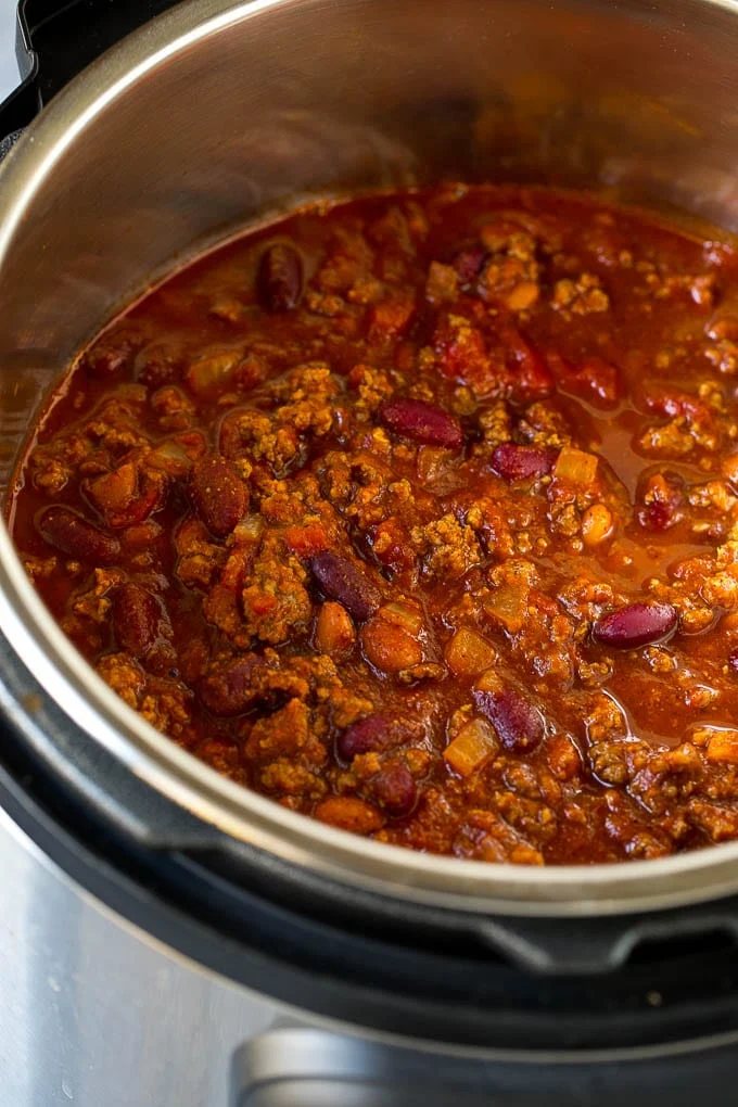 An Instant Pot full of beef chili.
