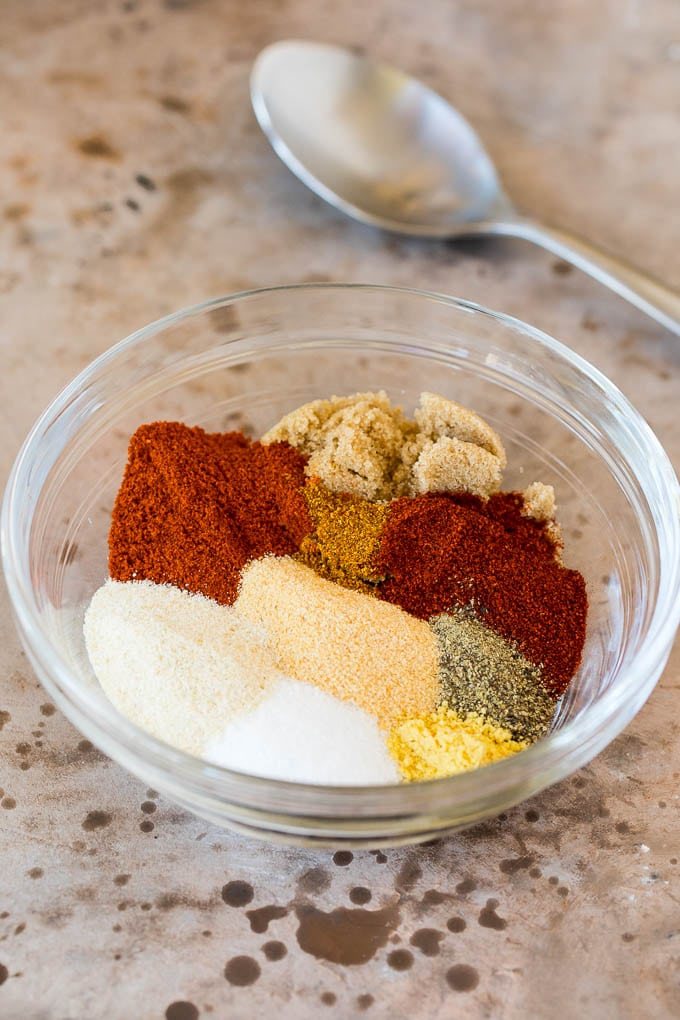 Assorted spices in a bowl.