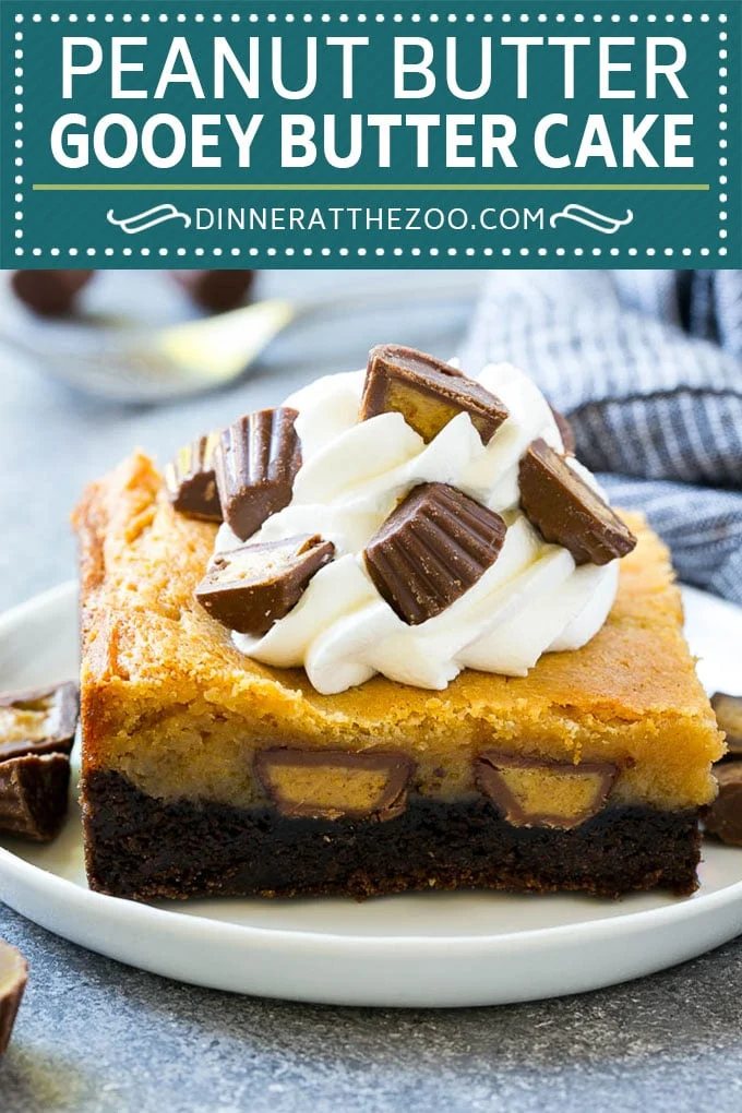 Peanut Butter Chocolate Gooey Butter Cake Recipe | Gooey Butter Cake | Peanut Butter Cake | Chocolate Peanut Butter Cake #cake #butter #peanutbutter #chocolate #dessert #dinneratthezoo