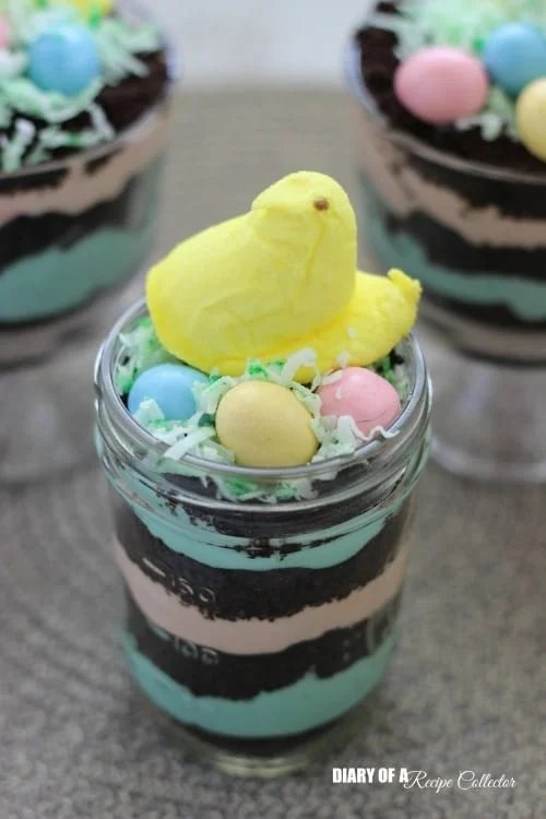 An image of peeps dirt pudding cups.