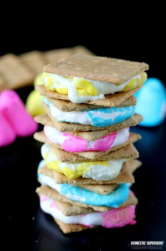 An image of several s'mores made with peeps.