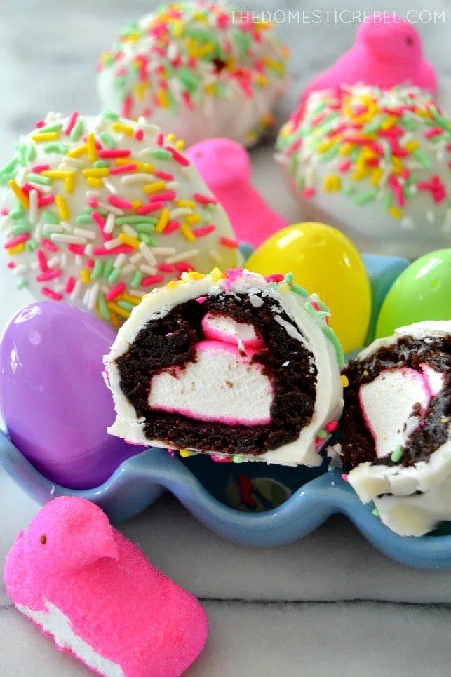 An image of peeps brownie bombs.