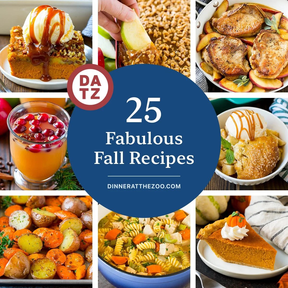 A group of fabulous fall recipes like caramel apple dip, kitchen-made pumpkin pie and apple cobbler.