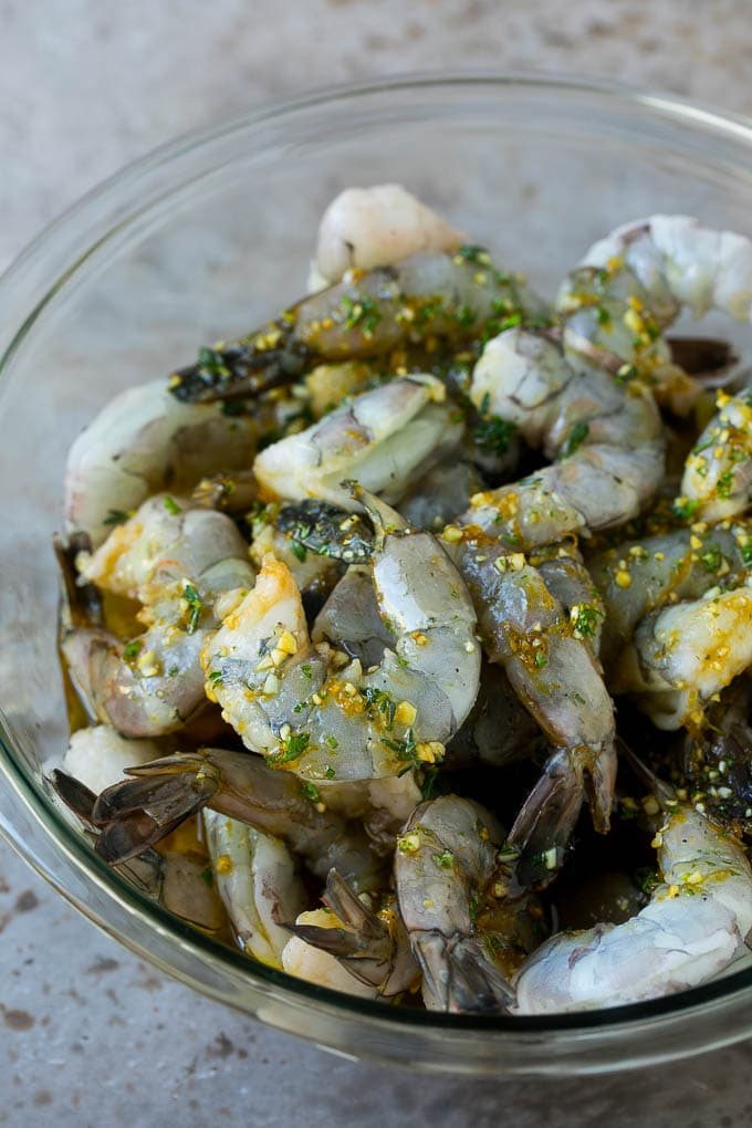 Shrimp marinated in garlic, herbs and olive oil.