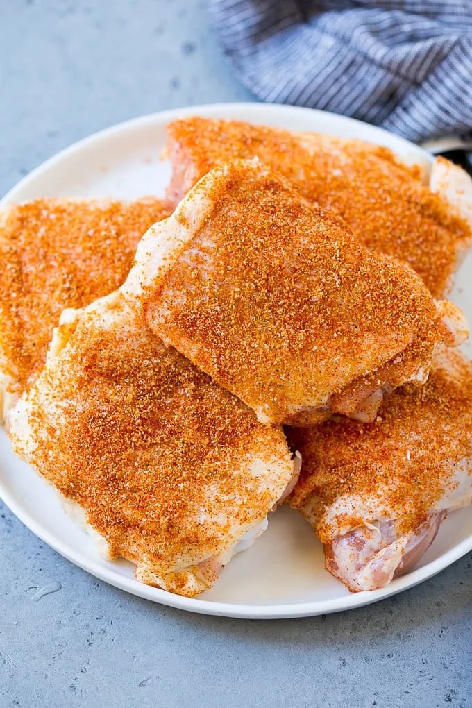 Poultry coated in a BBQ spice rub.