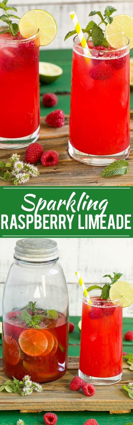 This sparkling raspberry limeade has just 4 ingredients and is a super refreshing drink for a hot day.