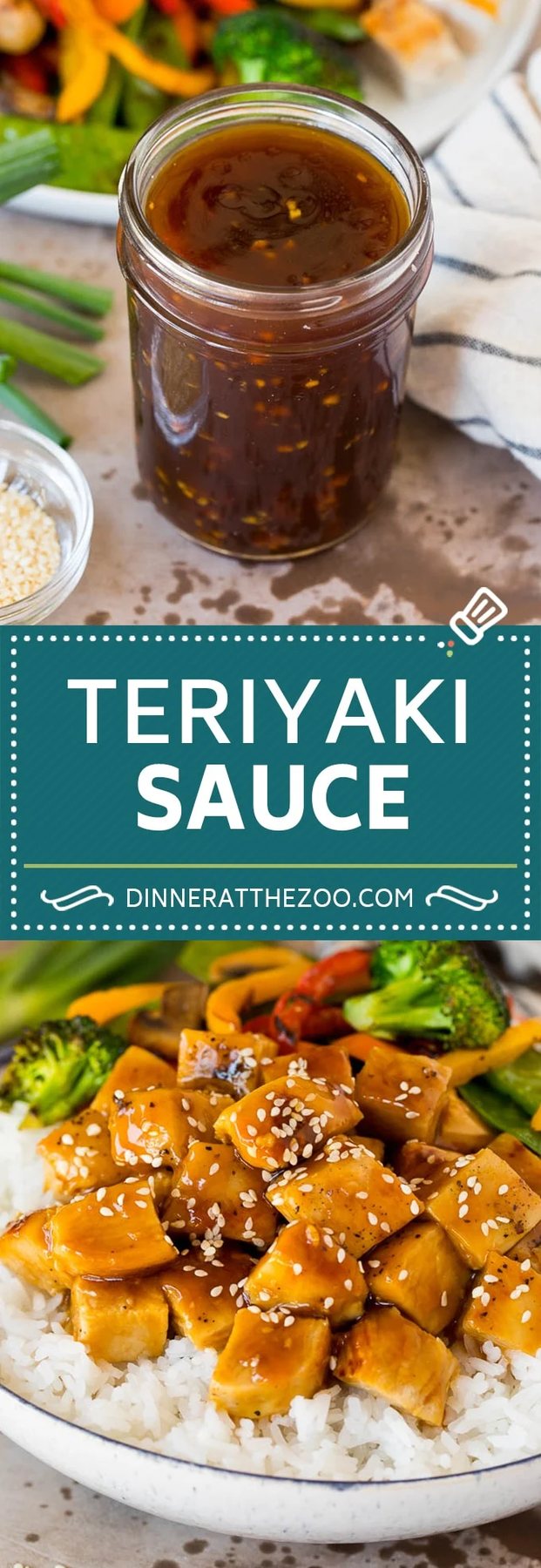 This homemade teriyaki sauce is a blend of soy sauce, brown sugar, garlic, ginger and sesame oil, all simmered together to make a sweet and savory condiment.
