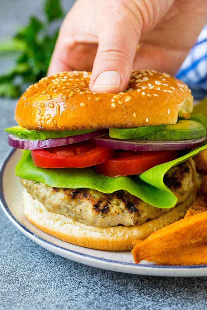 The finest turkey burgers topped with lettuce, tomato, red onion and avocado.