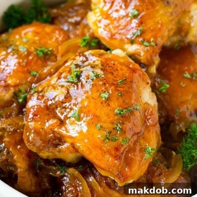 A close up of slow cooker apricot chicken.