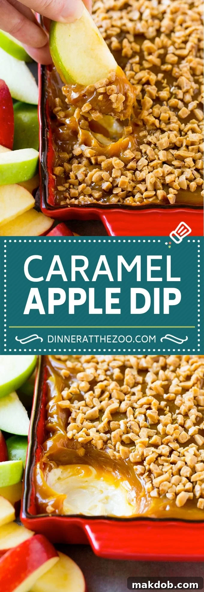 Caramel Apple Dip Recipe | Dessert Dip Recipe | Apple Recipe | Caramel Apple Recipe #caramel #apples #dip #fall #dessert #dinneratthezoo Long shot of caramel apple dip, perfect for pinning, showcasing its layered goodness.