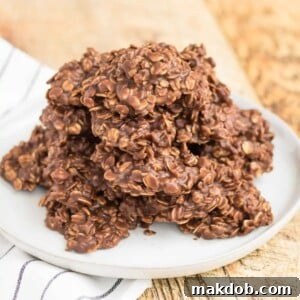 18 Effortless No-Bake Cookie Delights 12 An image of a generous pile of classic chocolate no-bake cookies, showcasing their rich, inviting appearance.