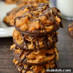 18 Effortless No-Bake Cookie Delights 17 A stack of delicious copycat Samoa no-bake cookies, mimicking the popular Girl Scout treat.