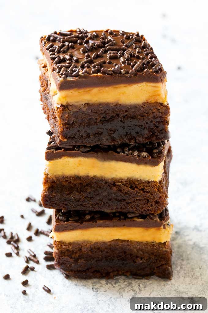 Peanut Butter Brownies Recipe | Layered Brownies | Peanut Butter Truffle Brownies #brownies #chocolate #peanutbutter #dessert #dinneratthezoo Layered peanut butter brownies are an easy yet elegant dessert.