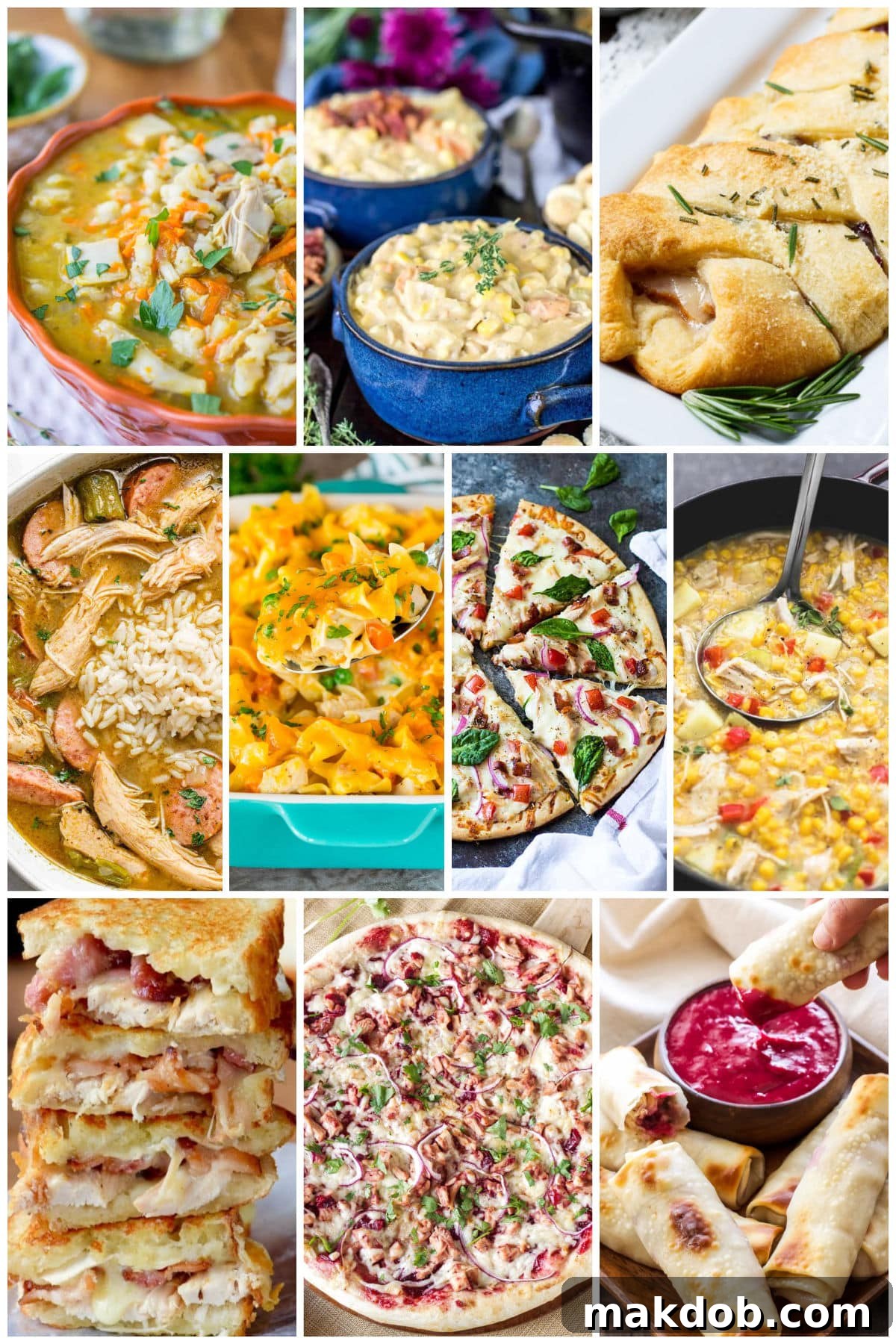 30 Creative Ways to Reinvent Leftover Turkey 14 A group of recipes for turkey extras like turkey bacon ranch pizza, turkey casserole and turkey gumbo.