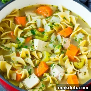 30 Creative Ways to Reinvent Leftover Turkey 32 Turkey soup with egg noodles and colorful vegetables in a pot.