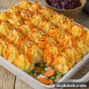 30 Creative Ways to Reinvent Leftover Turkey 10 An image of shepherds pie made with turkey and veggies.