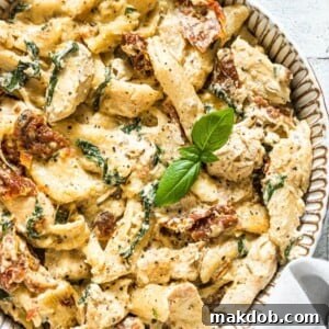 An image of slow cooker Tuscan chicken pasta.