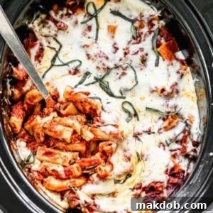 An image of crock pot baked ziti.
