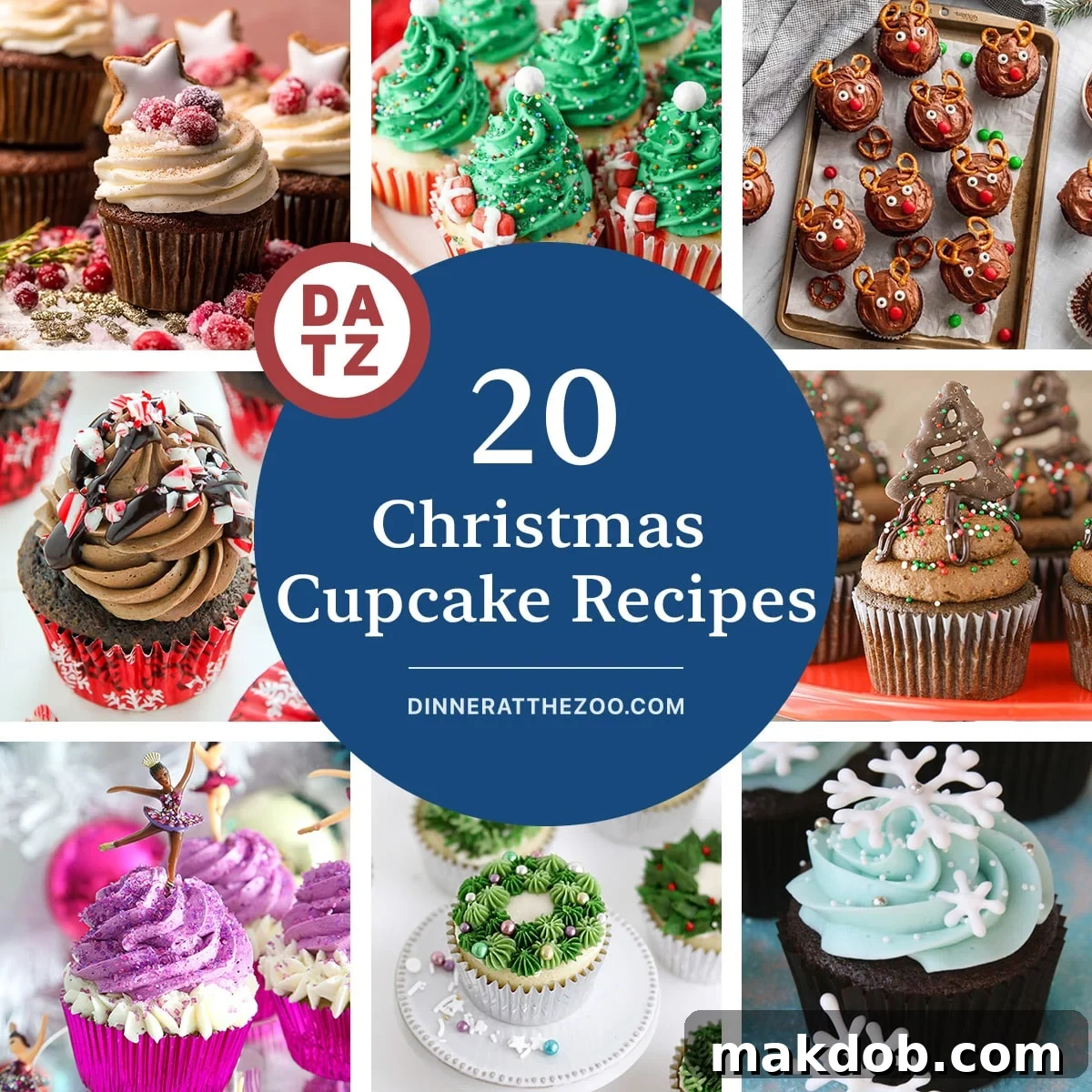 20 Magical Christmas Cupcake Recipes 2 A group of images of Christmas cupcake recipes such as peppermint mocha chocolate cupcakes, Christmas tree cupcakes and gingerbread cupcakes.