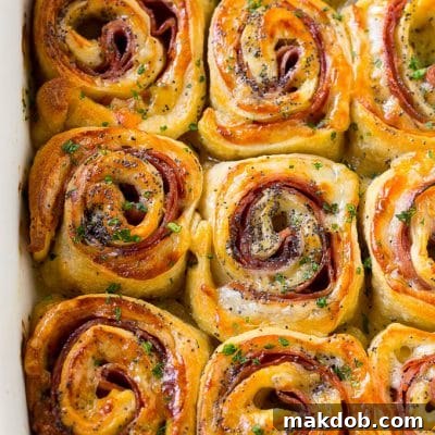 Ham and cheese pinwheels are an easy savory party snack.