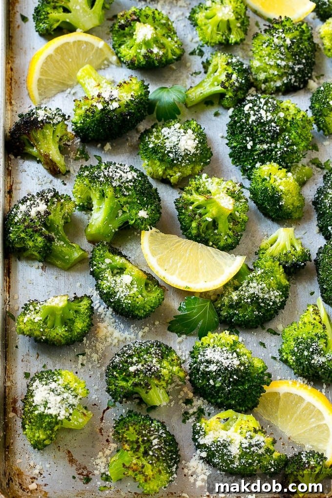 Serve your Parmesan Roasted Broccoli garnished with fresh parsley and lemon wedges for a burst of flavor.