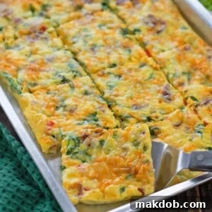 An image of omelet squares in a sheet pan, ready for individual servings.