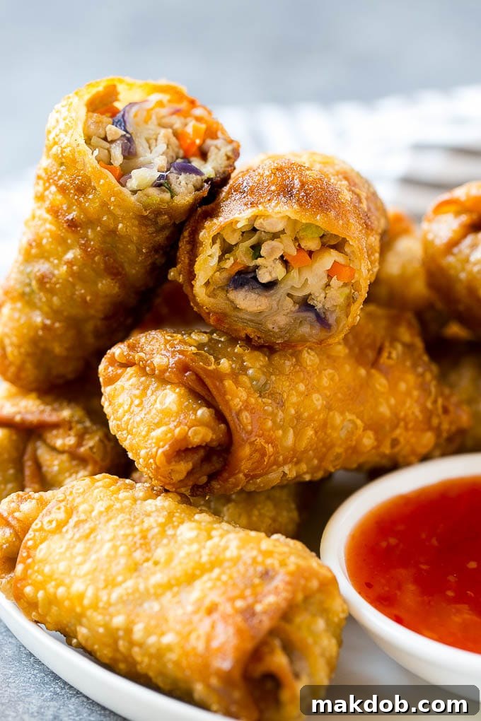 Homemade Egg Rolls | Chinese Egg Rolls | Pork Egg Rolls | Egg Roll Recipe #eggrolls #appetizer #dinneratthezoo#chinesefood A plate of homemade egg rolls with dipping sauce.