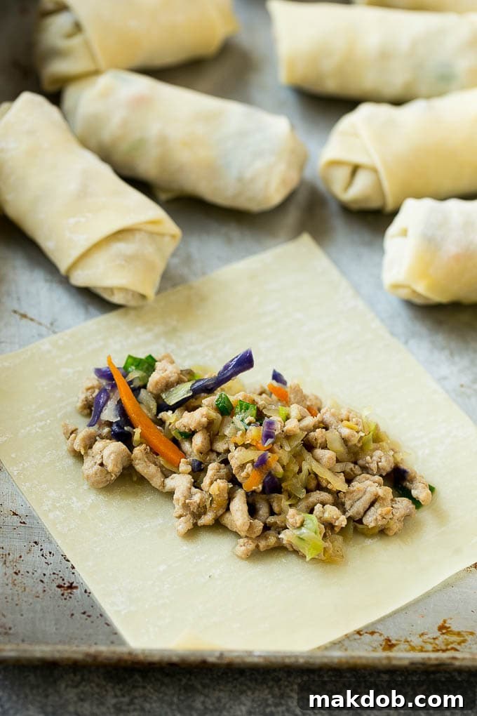 Homemade Egg Rolls | Chinese Egg Rolls | Pork Egg Rolls | Egg Roll Recipe #eggrolls #appetizer #dinneratthezoo#chinesefood An egg roll wrapper with ground pork and vegetables.