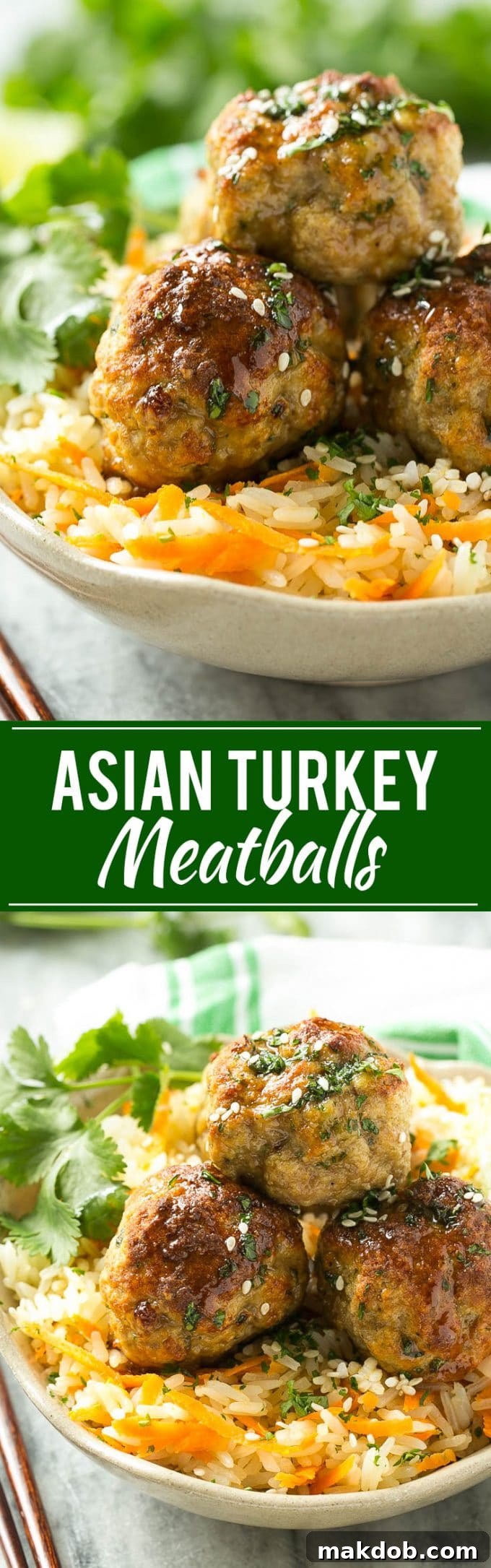 Aromatic Asian Meatballs and Carrot Rice 2 Delicious Asian Turkey Meatballs with Honey Garlic Sauce and Carrot Rice