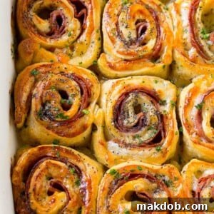 Ham and cheese pinwheels are an easy savory party snack.