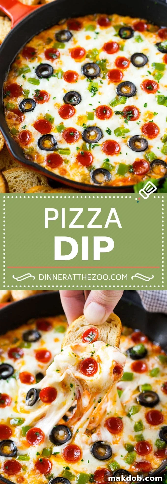 Delicious Baked Pizza Dip Warm pizza dip loaded with cheese, pepperoni, and various toppings, baked to gooey perfection. The perfect easy appetizer for parties.