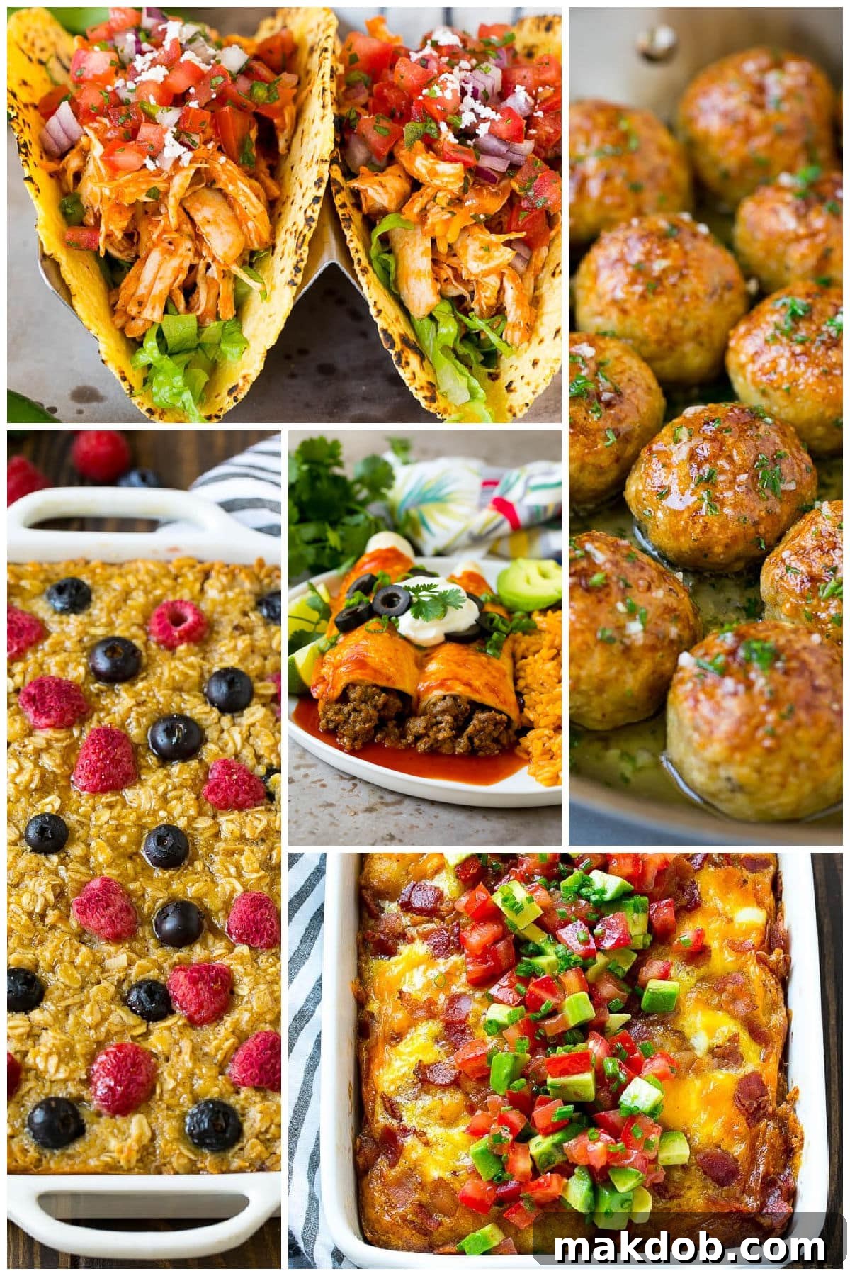 A collection of easy freezer meal recipes, including chicken meatballs, beef enchiladas, and chicken tinga, for varied meal planning.