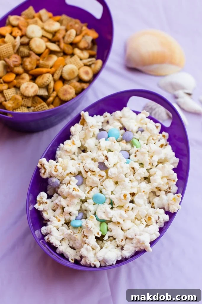 Fish chex mix and mermaid munch popcorn - Under the Sea birthday party snacks