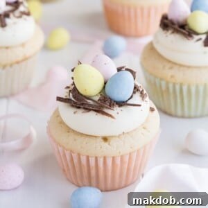 An image of white chocolate easter egg cupcakes.