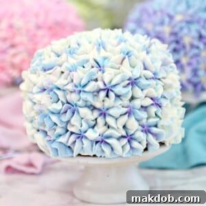An image of a blue hydrangea cake.